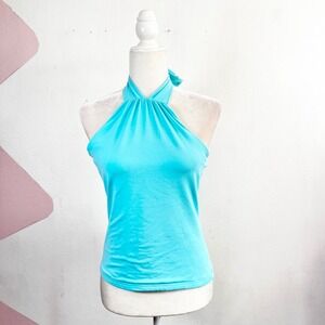 Vintage Y2k Halter Tank Top 2000s Coachella Festival Retro Blue Large